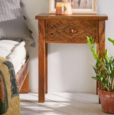 Amira Carved Wood Nightstand - Urban Outfitters