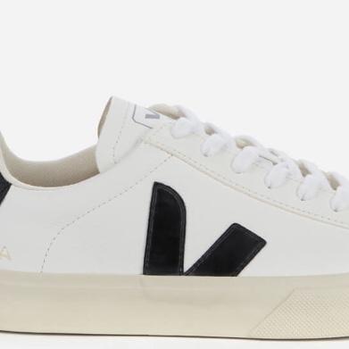 VEJA WOMEN'S CAMPO CHROME FREE LEATHER TRAINERS - EXTRA WHITE/BLACK