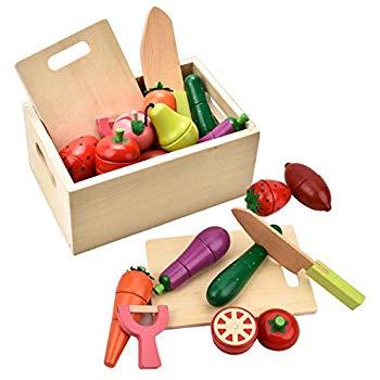 CARLORBO Wooden Toys for 3 Year Olds - Magnetic Pretend Play Food Toys Set Fruits and Vegetables for Kids Role Play Kitchen