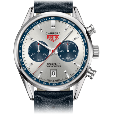 CARRERA CALIBRE 17 Automatic Chronograph 41 mm Silver & Blue Leather bracelet TAG Heuer