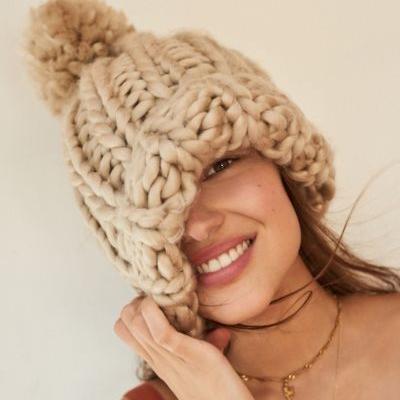 Chunky Knit Pompom Beanie Urban Outfitters