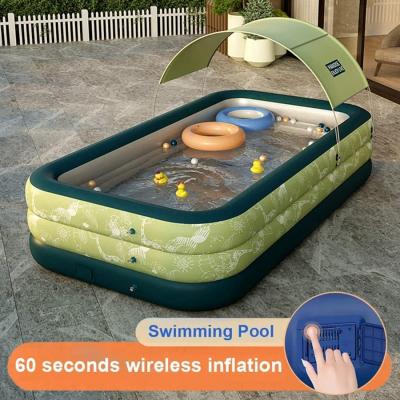 10ft Inflatable Swimming Pool for Kids and Adults, Full-Sized Family Kiddie Blow up Swim Pool with Canopy