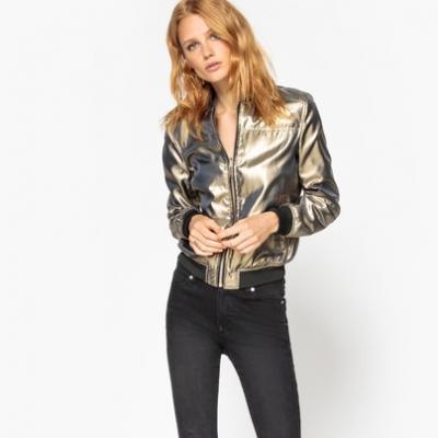 Reversible leather metallic bomber jacket, black/gold-coloured, Mademoiselle R La Redoute