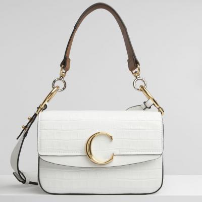 Small Chloé C double carry bag in embossed croco effect on calfskin