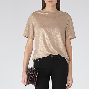 Reiss PETRA METALLIC T-SHIRT LIGHT GOLD