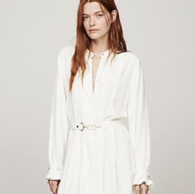 PLEATED BELTED HORSEBIT MAXI SHIRT DRESS