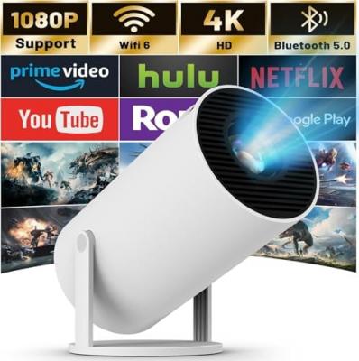Mini Projector with WIFI 6 and Bluetooth, 4K 1080P Support Portable Projector 180° Rotatable 130 Screen Movie Projector 