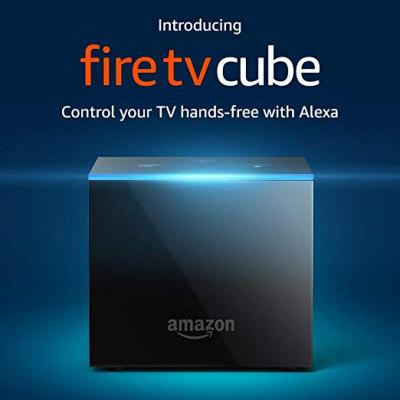 Amazon Fire TV Cube, hands-free with Alexa and 4K Ultra HD (includes all-new Alexa Voice Remote), streaming media player