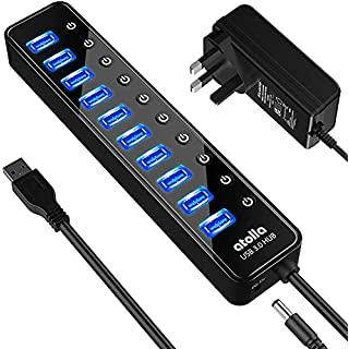 Powered USB 3.0 Hub RSHTECH Aluminum 10 Port USB 3.0 Data Hub with 12V/3A (36W) Power Adapter and Individual On/Off Switches & LED (RSH-A10)