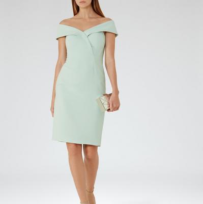 Haddi Pale Green Off-The-Shoulder Dress - REISS