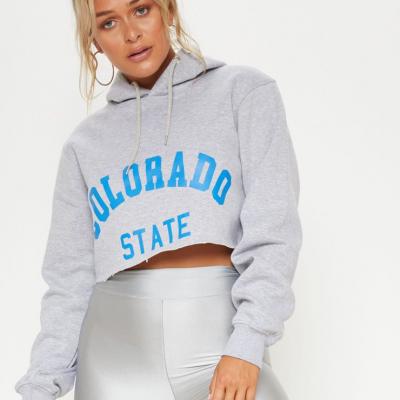 Grey Slogan Colorado Crop Hoodie Tops PrettyLittleThing