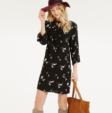 BIRD FRILL FRONT DRESS