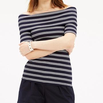STRIPE BARDOT RIB TOP - Oasis
