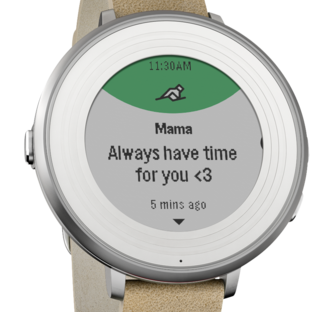 Pebble Time Round Silver with Stone Leather- Smartwatch for iPhone & Android