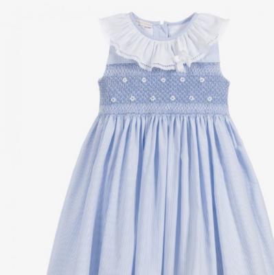 Blue Cotton Hand-Smocked Dress