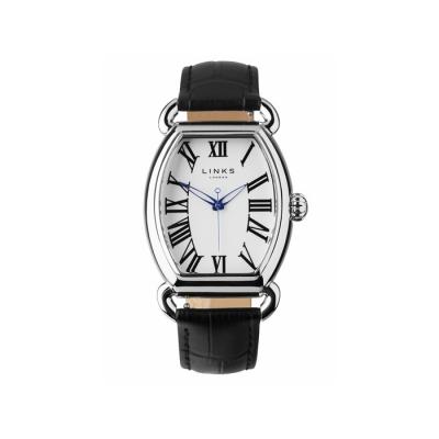 Driver Ellipse Stainless Steel Plate Black Leather Watch