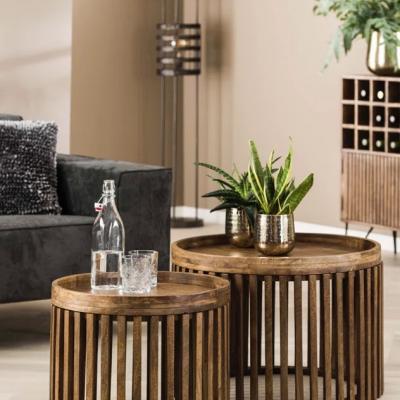 Leore Solid Wood Drum Coffee Table (Set of 2)