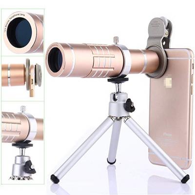 BECROWM EU Mobile Camera Lens 18x Phone Telephoto Lens Wide Angle Macro Lens with Universal Clip Attchment and Tripod for iPhone Samsung Huawei Most Smartphone Gold