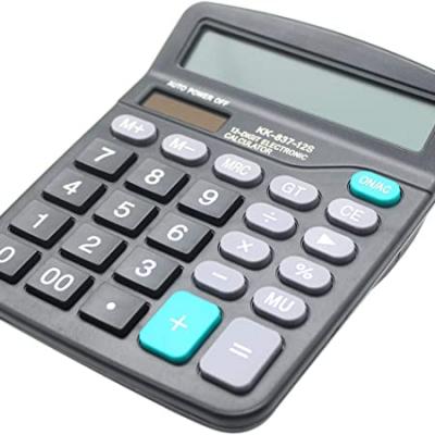 Desk Calculator, 12-Digit Solar Battery Office Calculator with Large LCD Display