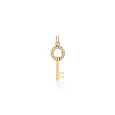 Tiffany Keys modern keys open round key pendant in 18k gold with diamonds, mini. Tiffany & Co.