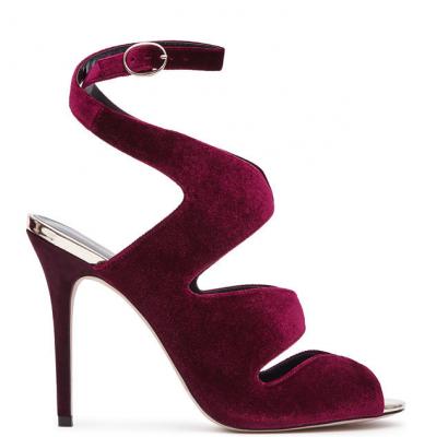 Monda Velvet Berry Velvet Sandals - REISS