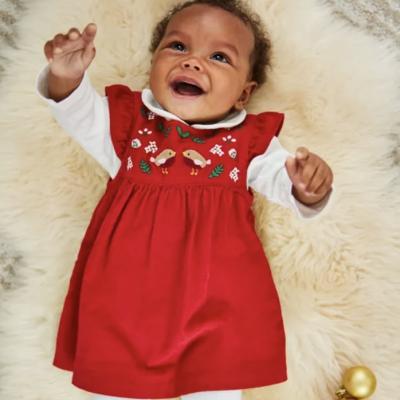 2-PIECE RED ROBIN CORD BABY DRESS & BODYSUIT SET
