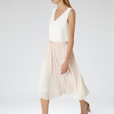 Adalie Pink Linen Plisse Midi Skirt - REISS