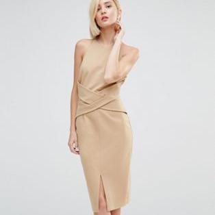 Lavish Alice Lavish Alice Wrap Front Plunge Back Detail Midi Dress