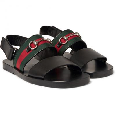 Gucci - Horsebit Webbing-Trimmed Leather Sandals