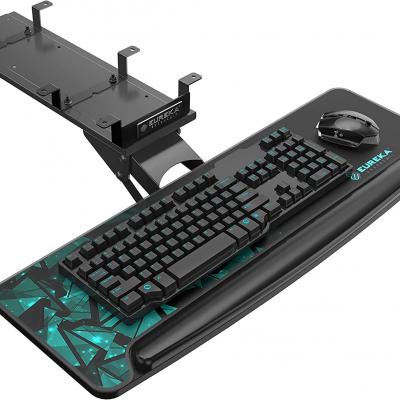 EUREKA ERGONOMIC Computer Keyboard Tray Under Desk, 72 x 26cm Height Adjustable Large Black Slide Out Swivel Tilt Computer Keyboard Drawer with Mouse Pad, Dual Mount