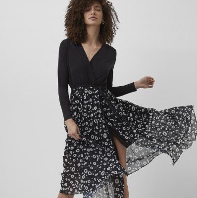 Doe Mix Jersey Wrap Midi Dress - French Connection