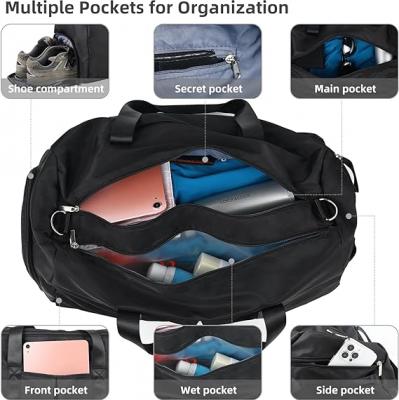DAYGOS Gym Sports Duffle Bag - Waterproof Travel Duffel Bag with Wet Pocket and Shoes Compartment, 40L Carry on Bag Holdall Bag for Sport Travel Training Hospital(Black)