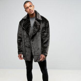 ASOS men Faux Fur Biker Jacket In Black