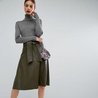 ASOS Skater Skirt in Leather Look with Self Belt