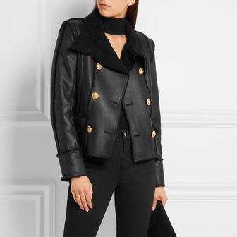 Balmain Double-breasted shearling biker jacket