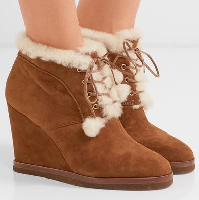 Michael Kors Collection Chadwick shearling-trimmed suede wedge boots