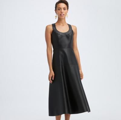Leather Sleeveless Maxi Dress Oscar de la Renta Black