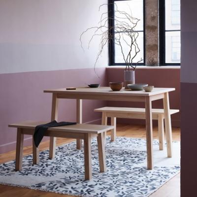 BELAMI 4 seater dining set with ash wood table and 2 benches 