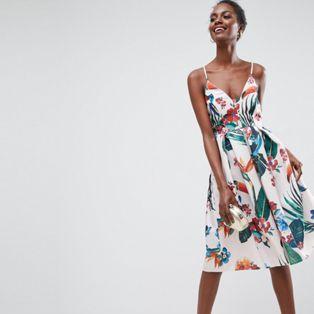 ASOS Tropical Ruffle Back Midi Prom Dress