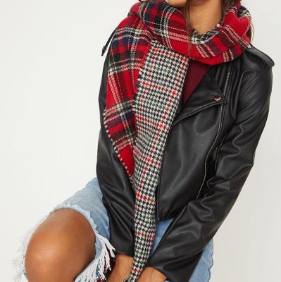 Red Tartan Check Reverse Knitted Scarf PrettyLittleThing