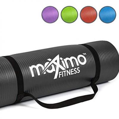 Maximo Fitness Exercise Mat - Premium Quality NBR Gym Mat - 12mm Extra Thick, Multi Purpose - Perfect for Yoga, Pilates, Sit-Ups and Stretching (Black)