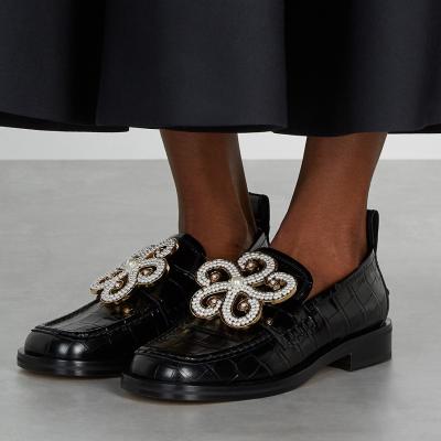 Loewe Black embellished crocodile-effect leather loafers
