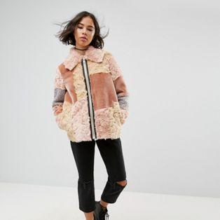 ASOS Jacket in Patchwork Faux Fur