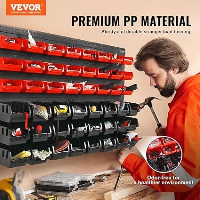 VEVOR Wall Mounted Storage Bins, 48-Bin Parts Rack Organizer Garage Plastic Shop Tool with Wall Panels