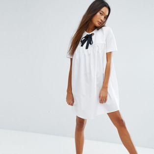 ASOS Smock Dress with Eyelet Detail and Grosgrain Tie