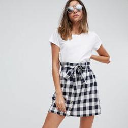 ASOS Button Through Gingham Linen Mini Skirt