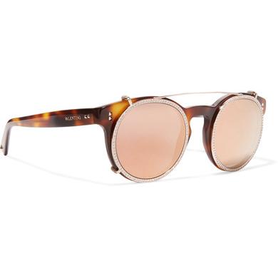 Valentino Embellished round-frame acetate and gold-tone sunglasses