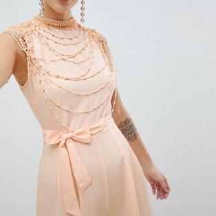 ASOS DESIGN High Neck Embellished Jumpsuit With Wide Leg