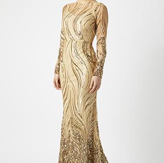 Monsoon Carina Gold Sequin Maxi Dress Gold