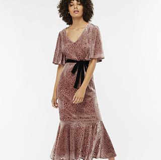 Tahani Devore Midi Dress Pink 8 5413041008 Monsoon